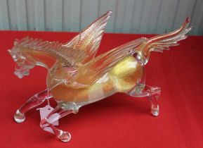 A Murano glass Pegasus horse, having gilt aventurine decoration, etched "Murano Art" underneath, 18.