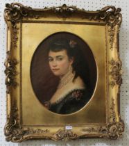 19th century European School, "Dressed in pearls" a shoulder length portrait of a lady, wearing a bl