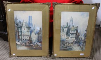 Charles James Keats RBA (1856-1934) "Caen, France" and "Malines" a pair of watercolour paintings, fe