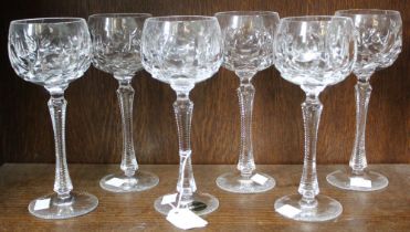 A set of six long stemmed hand cut Brierglass lead crystal hock glasses