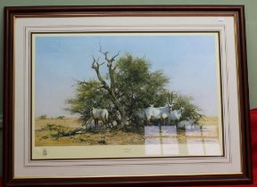 David Shepherd, "Arabian Oryx" Ltd edition colour print. No 259/1500, signed and stamped, framed, mo