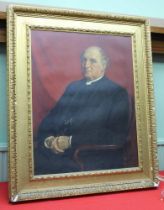 John Collier, a late Victorian portrait of a seated Clergyman, oil painting on canvas, signed and da