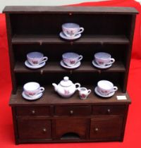 A Dolls miniature stained wood dresser with plate rack back 35cm high, together with a quantity of m