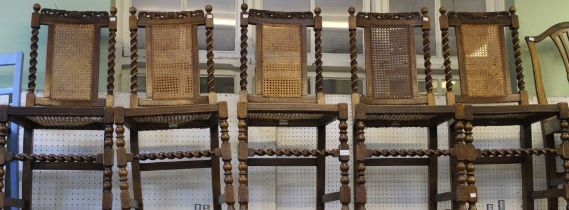 Five Denby and Spinks Bergere dining chairs with barley twist supports