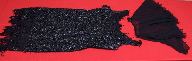 A black beaded and fringed Flapper design cocktail dress in "Rackhams" box