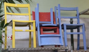 Four painted wooden children's chairs