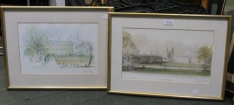 A pair of limited edition Cambridge College prints signed by Hugh Casson