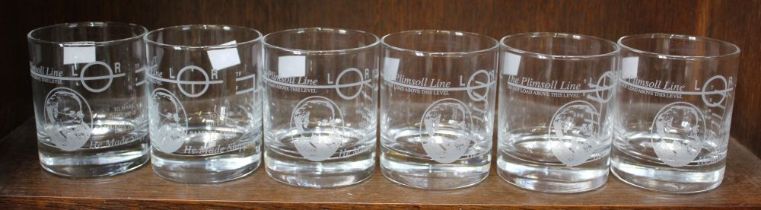 A set of six commemorative glass tumblers to mark the life of Samuel Plimsoll