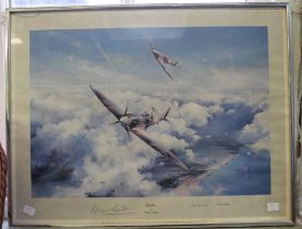 Spitfire by Robert Taylor, First edition print signed by Sir Douglas Bader and Johnnie Johnson