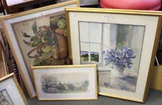 A still life watercolour, together with a Hugh Casson print