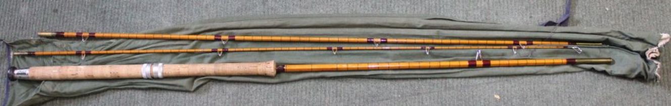 Custom made/bespoke 3-piece 10ft cane rod inscribed "Little-Big Roach" in cloth bag