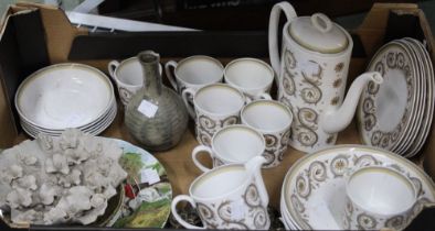A box containing a Susie Cooper Coffee set and other ceramics