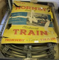 Hornby No 20 clockwork tin train set with the remains of the original box