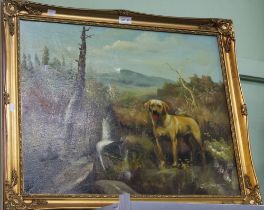 Oil on canvas study of a Sporting Retriever, signed J Moore in gilt frame