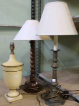 Three various table lamps including a Laura Ashley example