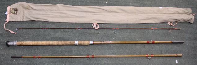 Milbro vintage fibreglass rod inscribed Perfect made in Scotland F58 12ft with Milbro decals