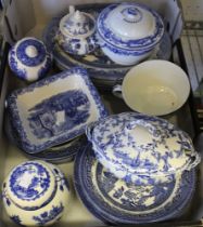 A tray box of blue & white domestic china