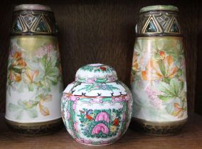 A pair of Alexandra Porcelain Vases together with a modern ginger jar