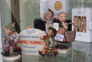 9 Goebel Hummel figures to include boxed examples & a "Authorized Dealer" plaque
