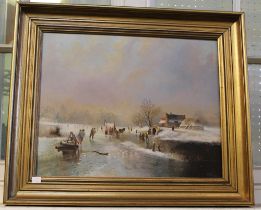 M.Brandrett 20th century Oil on canvas a Dutch winter scene in gilded frame (master forger)