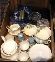 A box containing a selection of domestic china etc