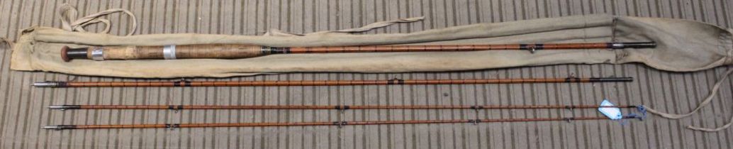 JA Walker Aln Rod Works, Alnwick vintage 3-piece cane fly rod with spare top section