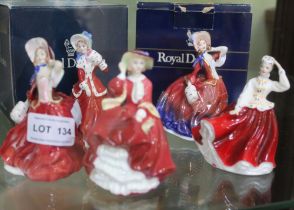 Five Royal Doulton ladies - HN3321 Gail, HN2176 Autumn Breezes, HN3499 Top O' The Hill