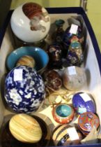 A selection of eggs to include an African world map, agate and porcelain with flowers plus