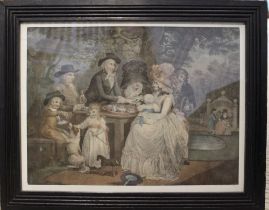 A 19th Century coloured engraving 'A Tea Party' after George Morland