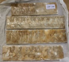 A number of small Victorian Elgin marble type frieze examples, a/f