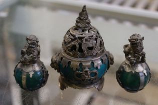 Tibetan incense burners & a pair of Guardian Fo dogs