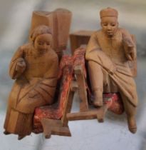 Small unusual detailed & articulated boxwood carving of a man & his wife