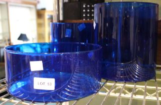 Three modernist blue glass bowls