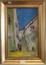 Deakins, George R original oil on canvas of a continental street scene framed