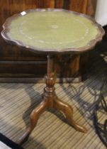 Tripod wine table with green leather inset