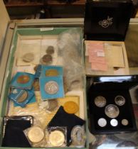 A Queen Victoria silver Crown 1989, an 1818 silver Crown and various assorted coins