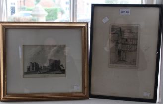 K Wootton, Trinity Lane, Coventry, framed etching, together with a 19th century engraving of Kenilw