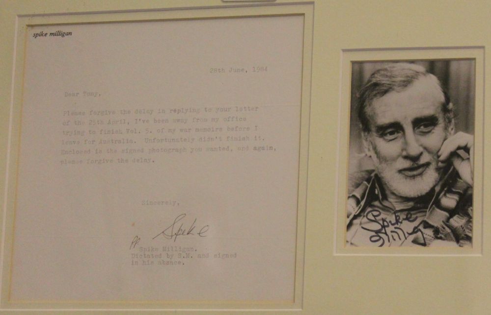 Framed and signed photo of Spike Milligan, accompanied by a request letter to 'Tony' - Image 2 of 2