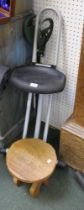 Brabantia folding metal swivel stool with a shooting stick and a small wooden stool