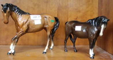 Beswick - two model horses light and dark brown