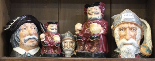 A collection of Royal Doulton character jugs, includes Don Quixote and Sancho Panza, a small Quixote