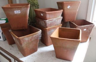 Ten square formed terracotta garden pots