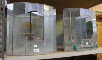 A pair of leaded glass corner terrarium style planters