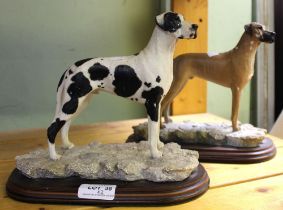 Two Best of Breed ceramic models of Great Danes on wooden plinths by Naturecraft