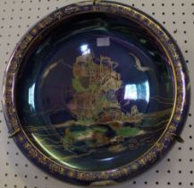 A Royal George lusterware decorative bowl depicting a galleon