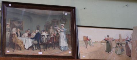 Pears print late Victorian coloured scene of a dinner party glazed and framed with