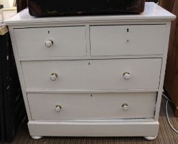 A painted pine chest of two over three drawers