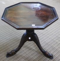 Mahogany low side table with tripod carved animal feet with later top