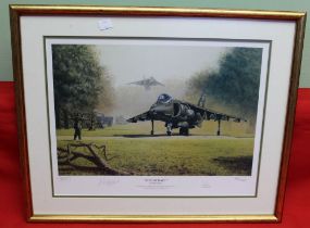 Philip West, a signed, framed limited edition aircraft print "Fieldcraft"featuring a Harrier, signed