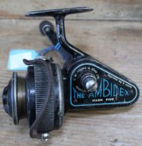 JW Young and sons Redditch, "Ambidex Mark 5" vintage fixed spool reel